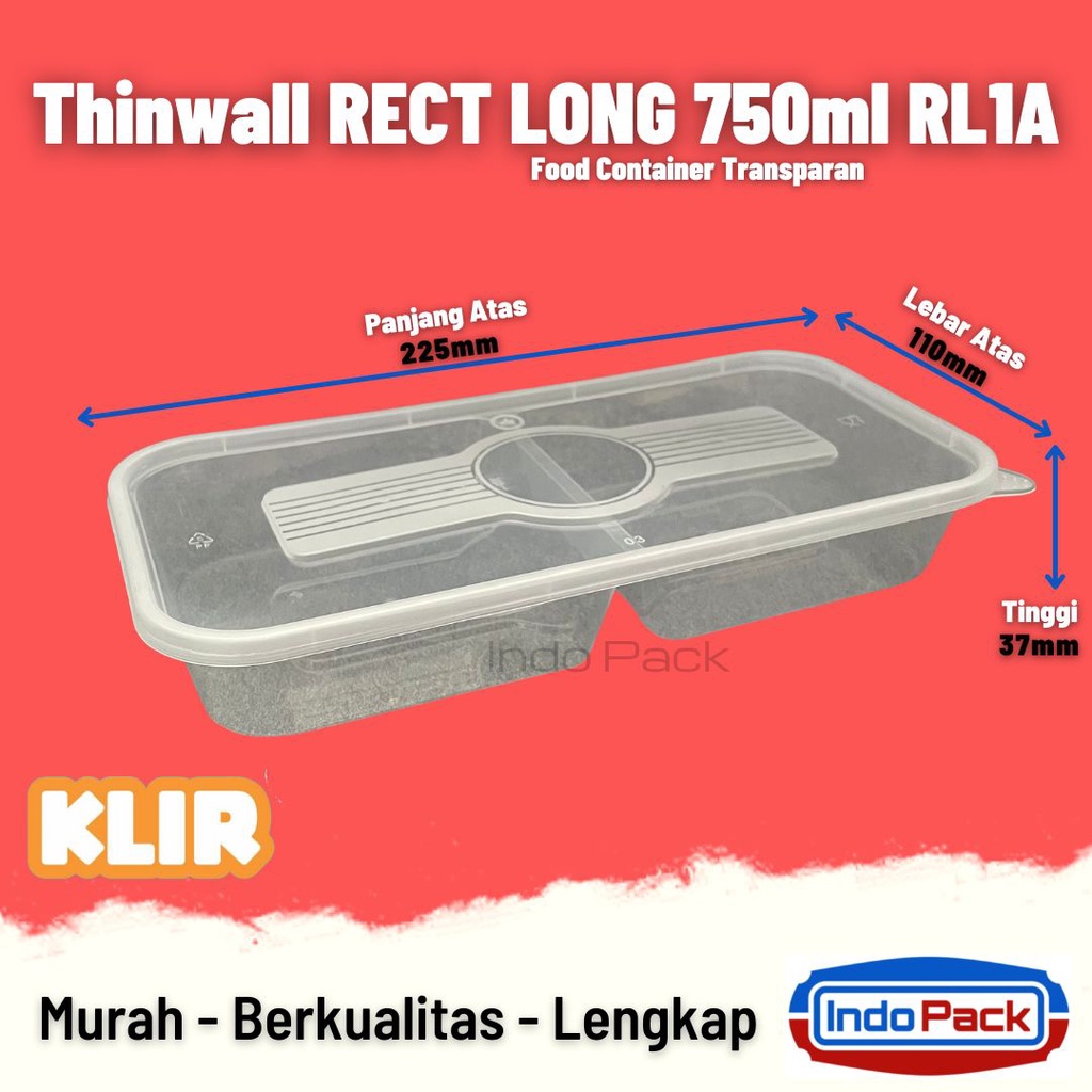 New!! KLIR RECTANGLE LONG 750ml RL1A @25 Pcs/Plastic Lunch Box | Shopee ...