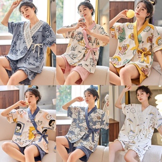 Winter Japanese female JINBEI Wadded Cotton Kimono Set Pajama Sleep Wear  Top Pa