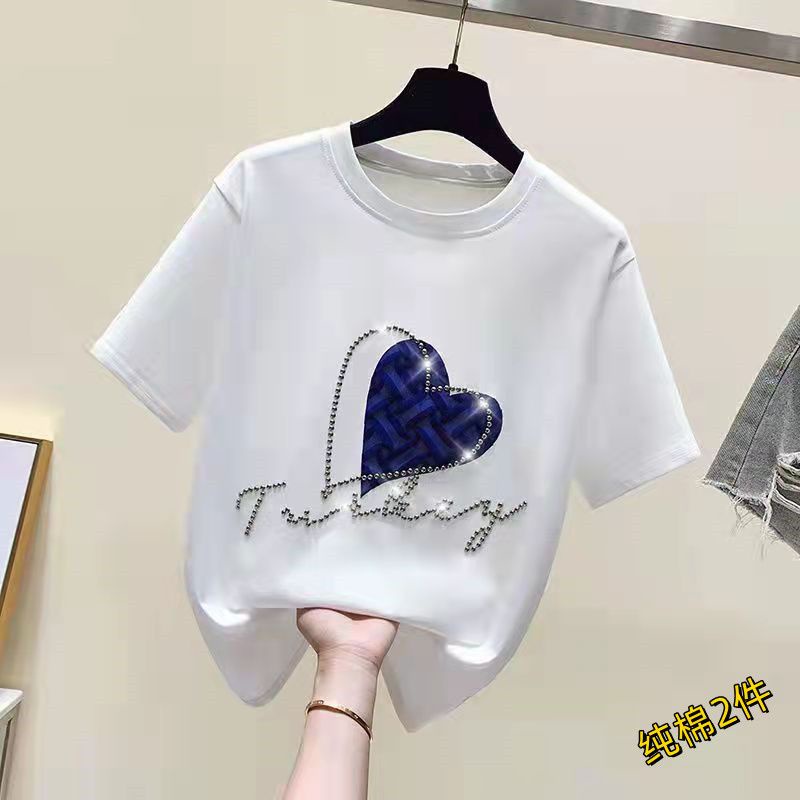 Ready Stock Pure cotton ironing diamond short-sleeved t-shirt female design sense niche ins short-sleeved top summer new all-match T-shirt women's clothing
