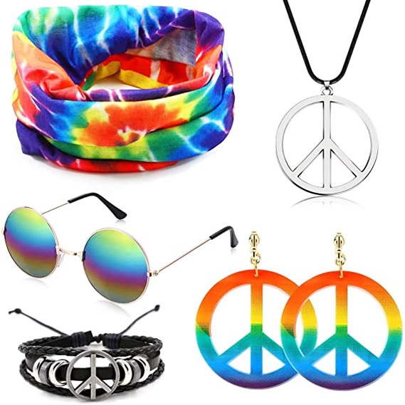 Hippie Costume Set Hippie Accessories Includes Peace Sign Necklace and