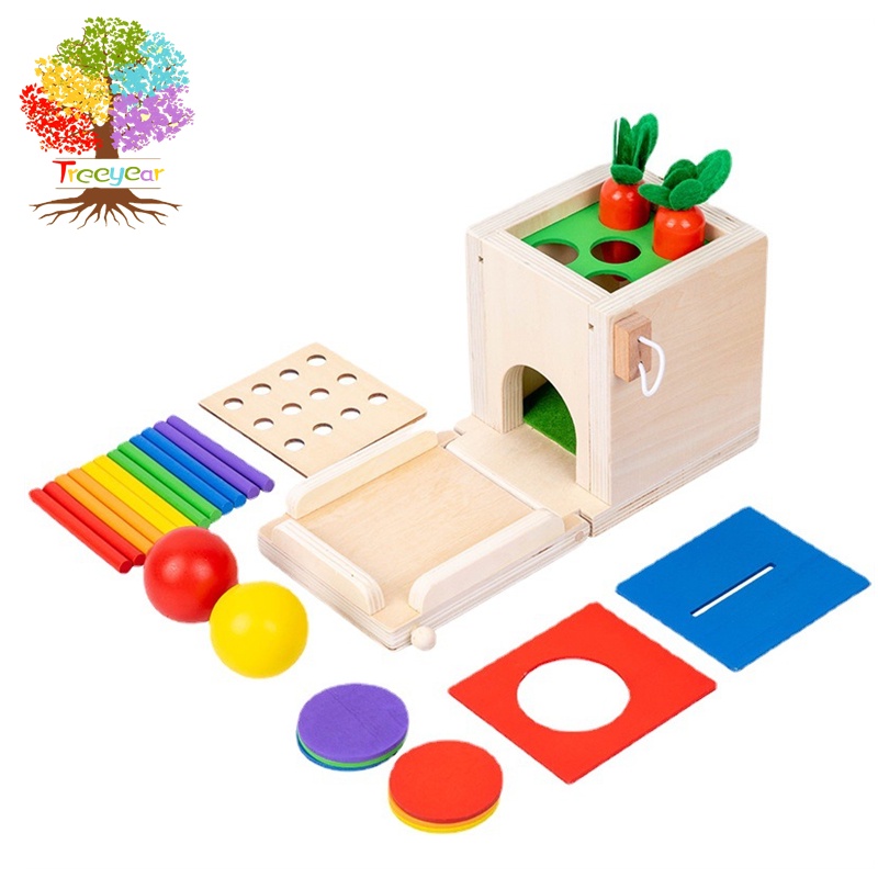 Treeyear Montessori Toys for 1 2 Year Old, 4 in 1 Wooden Toy Box