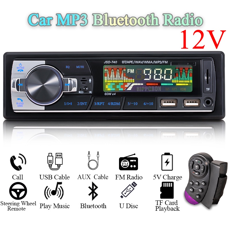 1 DIN 12V Car Radio MP3 Player Stereo Player Bluetooth4.0 60Wx4 FM