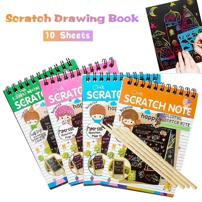 10 Sheets Magic Drawing Book DIY Scratch Notebook Black Cardboard