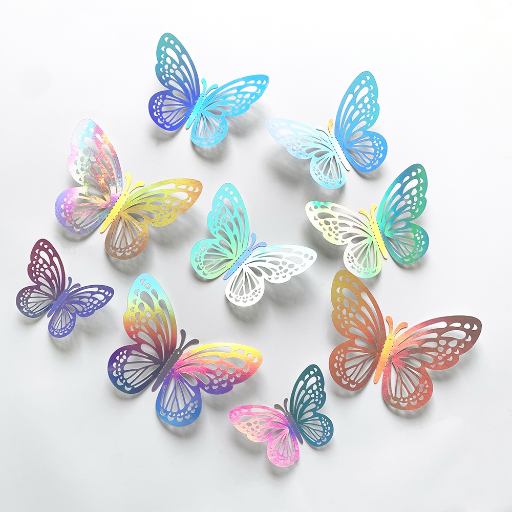 12 PCs 3D colorful silver butterfly cross-border Amazon wedding party balloon decoration wall stickers