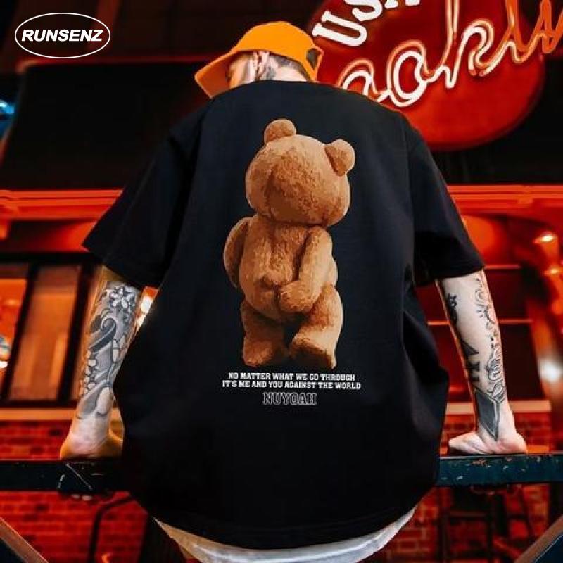 Fashion Bear T Shirt Men Casual Loose Oversize Tee Plus Size Round Neck ...