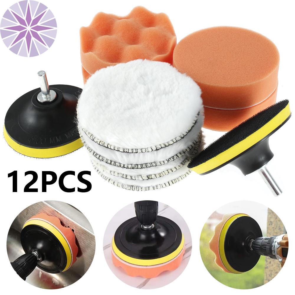 12pcs 4 Inch Polishing Pads Sponge Woolen Waxing Buffing Pad Kits with