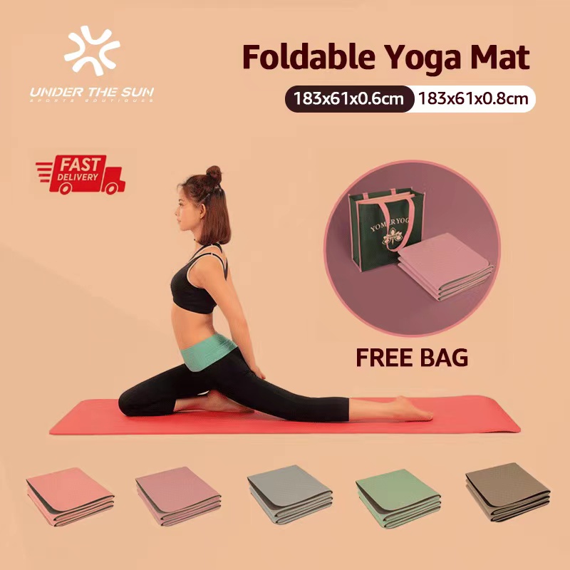 Ultra Portable Foldable Travel Yoga Mat - 4mm Thick - Black - Lightweight