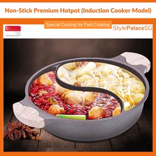 1pc Chinese Hot Pot With Divider Stainless Steel Hot Pot Soup Stockpot  Double handle Hot Pot Soup Pot Hotpot