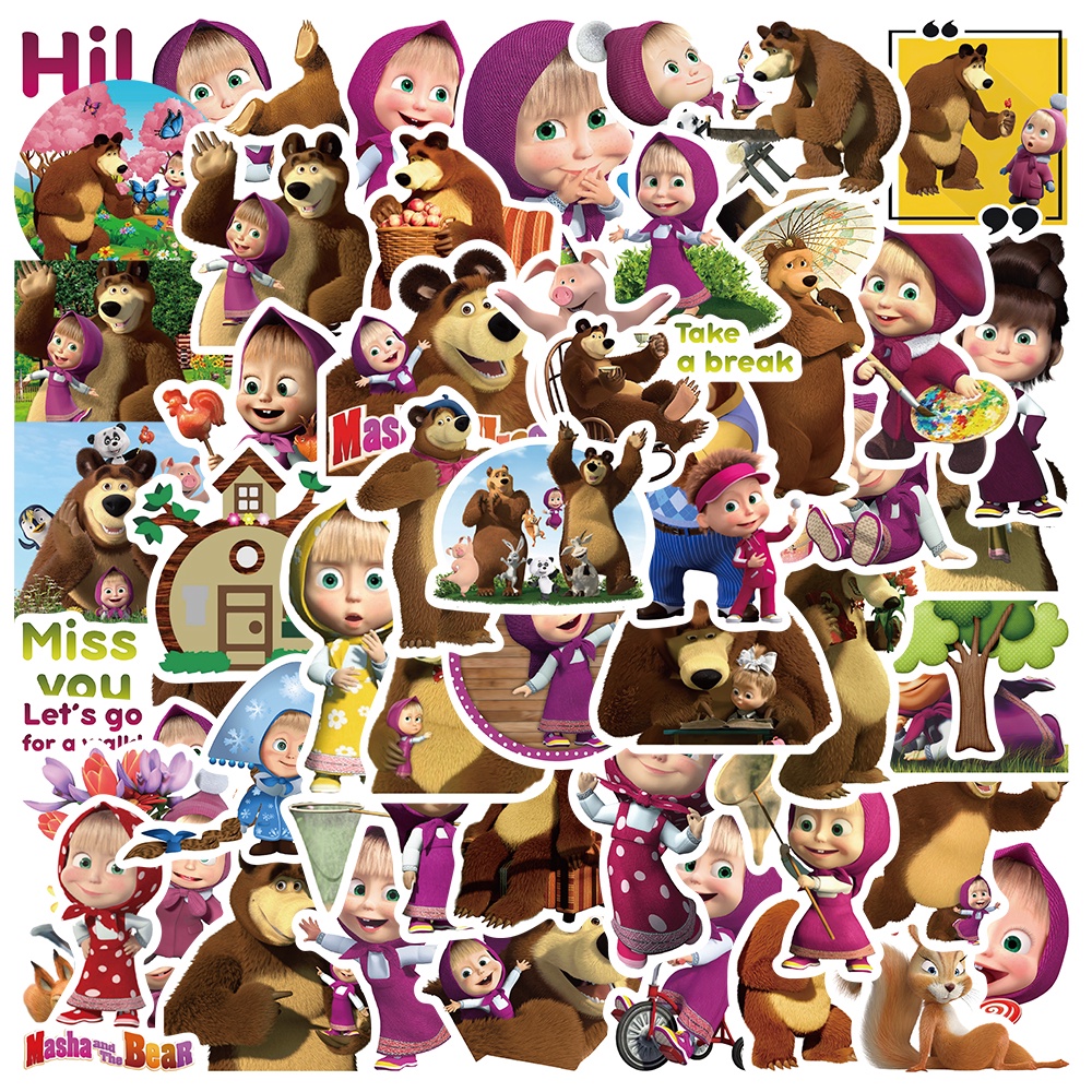 52Pcs Cartoon Cute Cartoon Masha and The Bear Waterproof Sticker ...