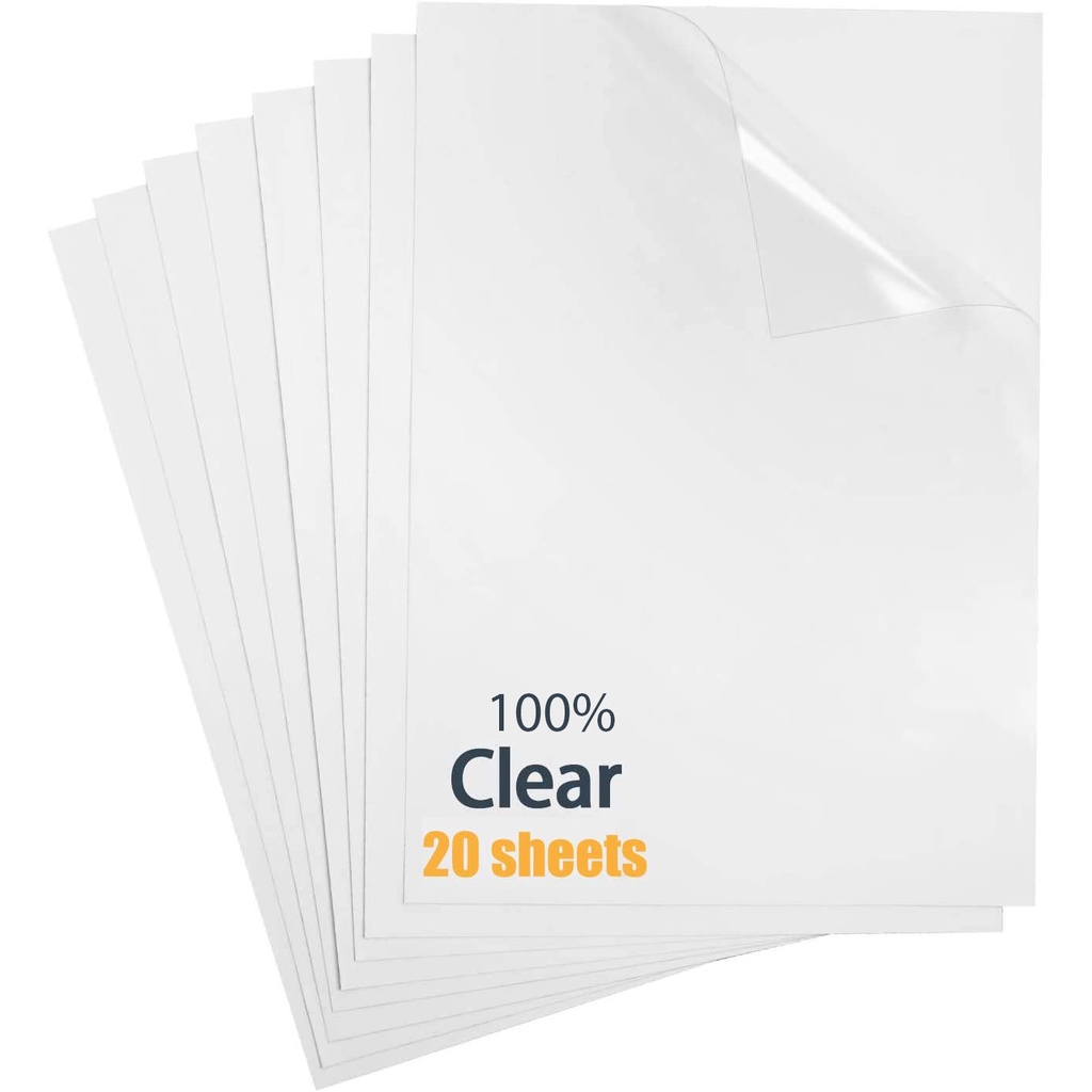 (20 Sheets) 100 Clear Sticker Paper for Inkjet Printer Glossy 8.27 x