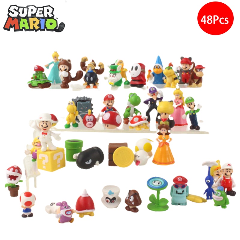 48Pcs/Set Super Mario Bros Luigi Mario Yoshi Peach Daisy Donkey kong ...