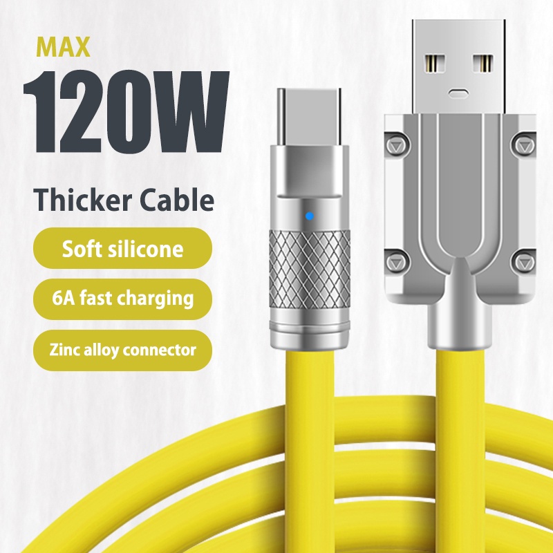 120W 6A Super Fast Charging Cable micro USB Type C Liquid Silicone