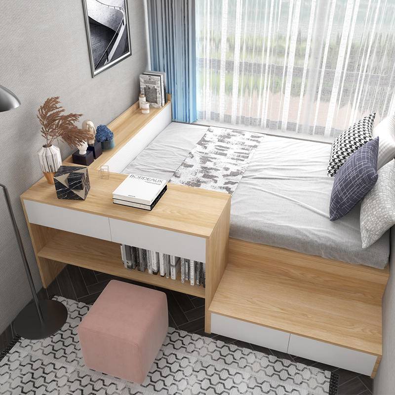Customized small apartment tatami bed desk integrated bedroom multi ...