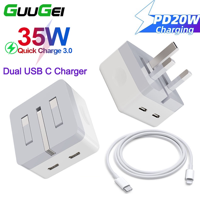 Guugei 35W Dual USB C Fast Charger Type C Port PD 20W Fast Charging QC3