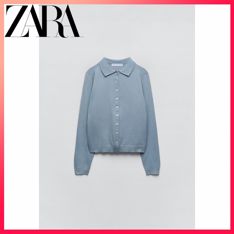 ZARA spring new women's clothing lapel long-sleeved knitted POLO shirt jacket