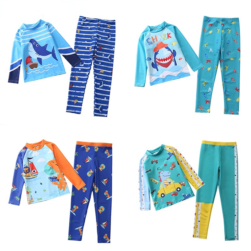 Boys Swimsuit 2PCS Long Sleeve Rashguard + Swim Pants Sun UV Protection