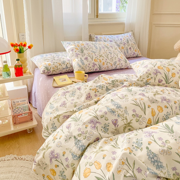 12 Colors High Qulitay 100Cotton Floral Pattern Fitted Bedsheet Set