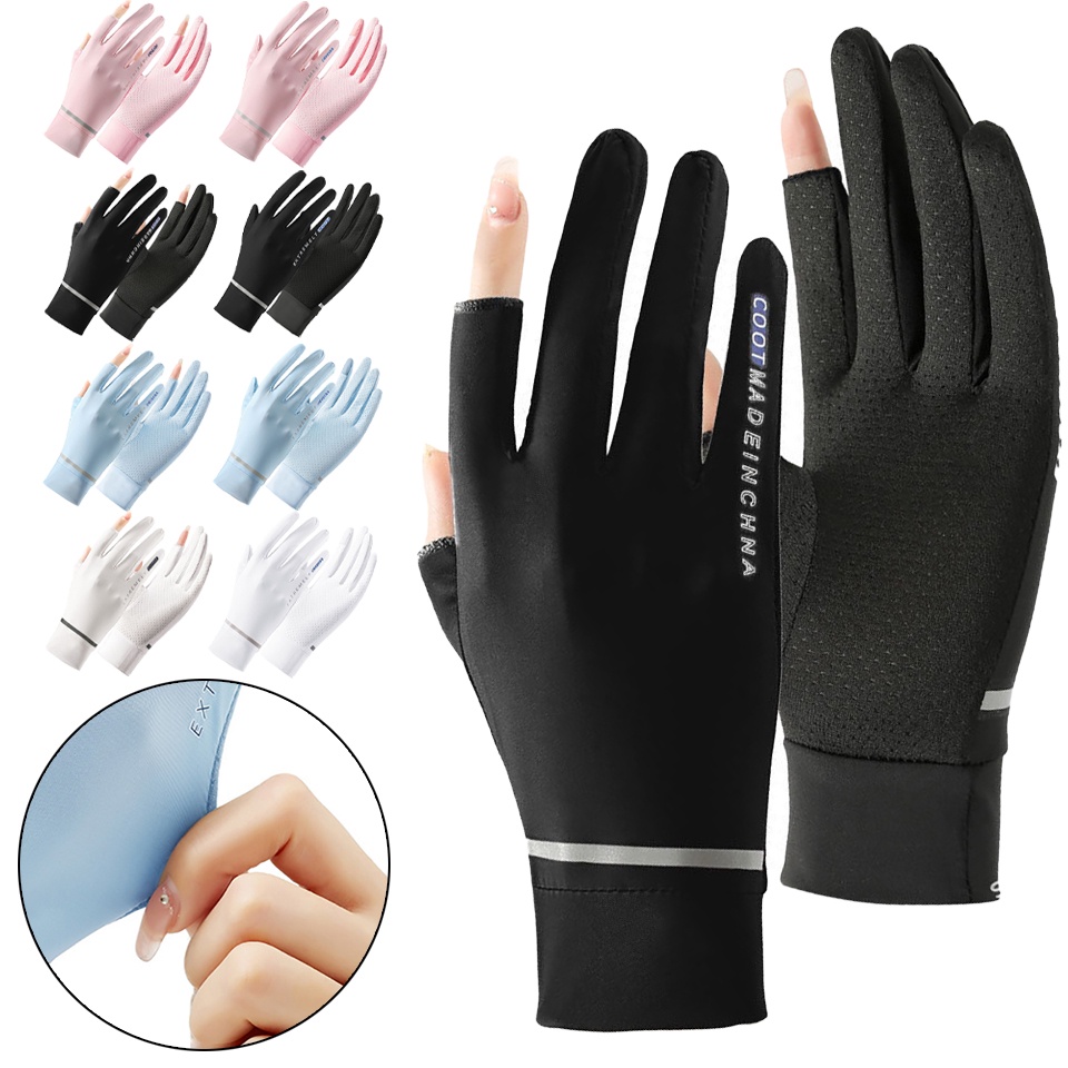 Women Sun Protection Ice Silk Sports Gloves Anti-UV Full Finger