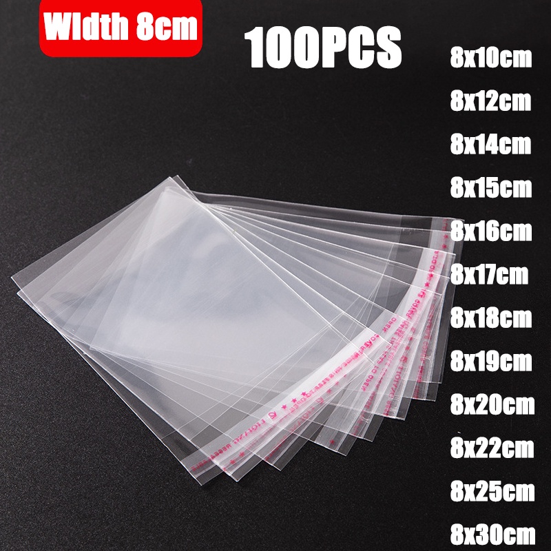 100pcs OPP Bag 8x14cm Self Adhesive Transparent Plastic Bag