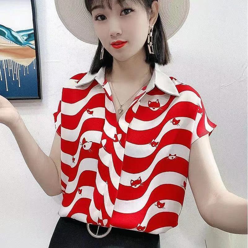 Large women's clothing 2023 summer new fat mm loose foreign style print shirt sleeve splicing short sleeve T-shirt women