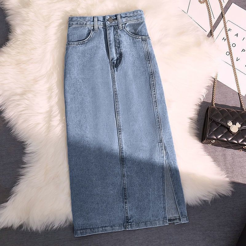 Elastic waist hotsell denim skirt long