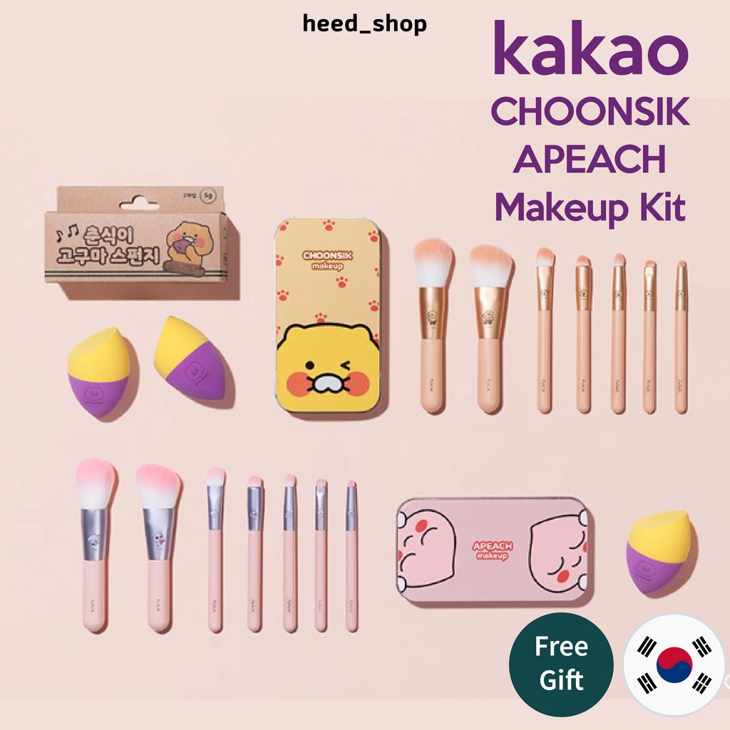 Kakao Friends X Flalia Makeup Brush Kit Choonsik Apeach Sweet Potato Sponge Shopee Singapore 1351