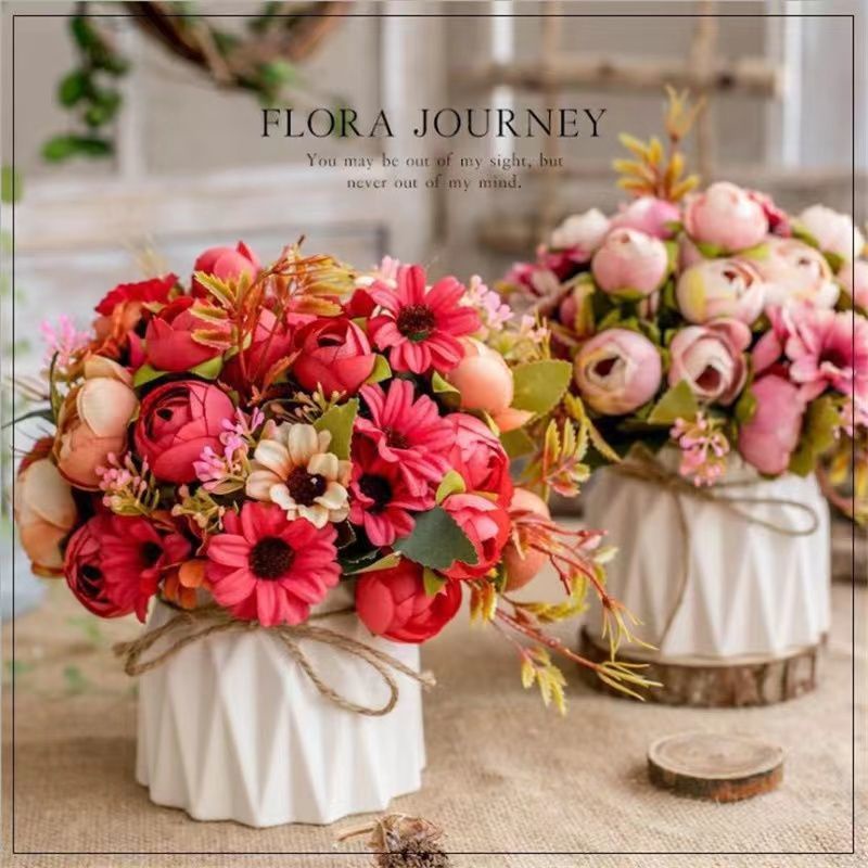 Fake Flowers with Vase, Artificial Flowers in Vase, Table Centerpieces