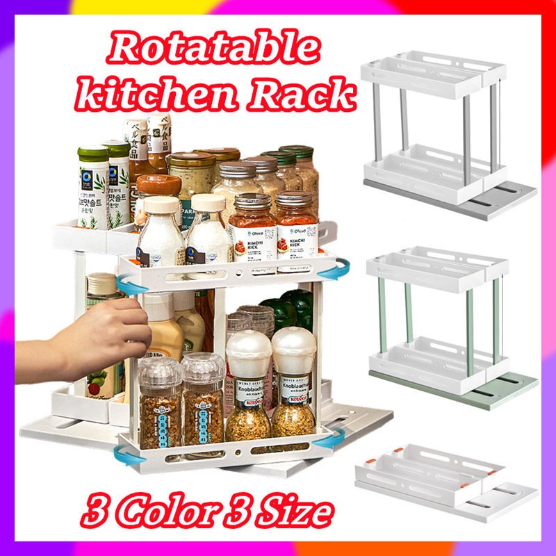 Multi-function Rotatable Kitchen Rack ABS Double Layer Storage Shelf ...
