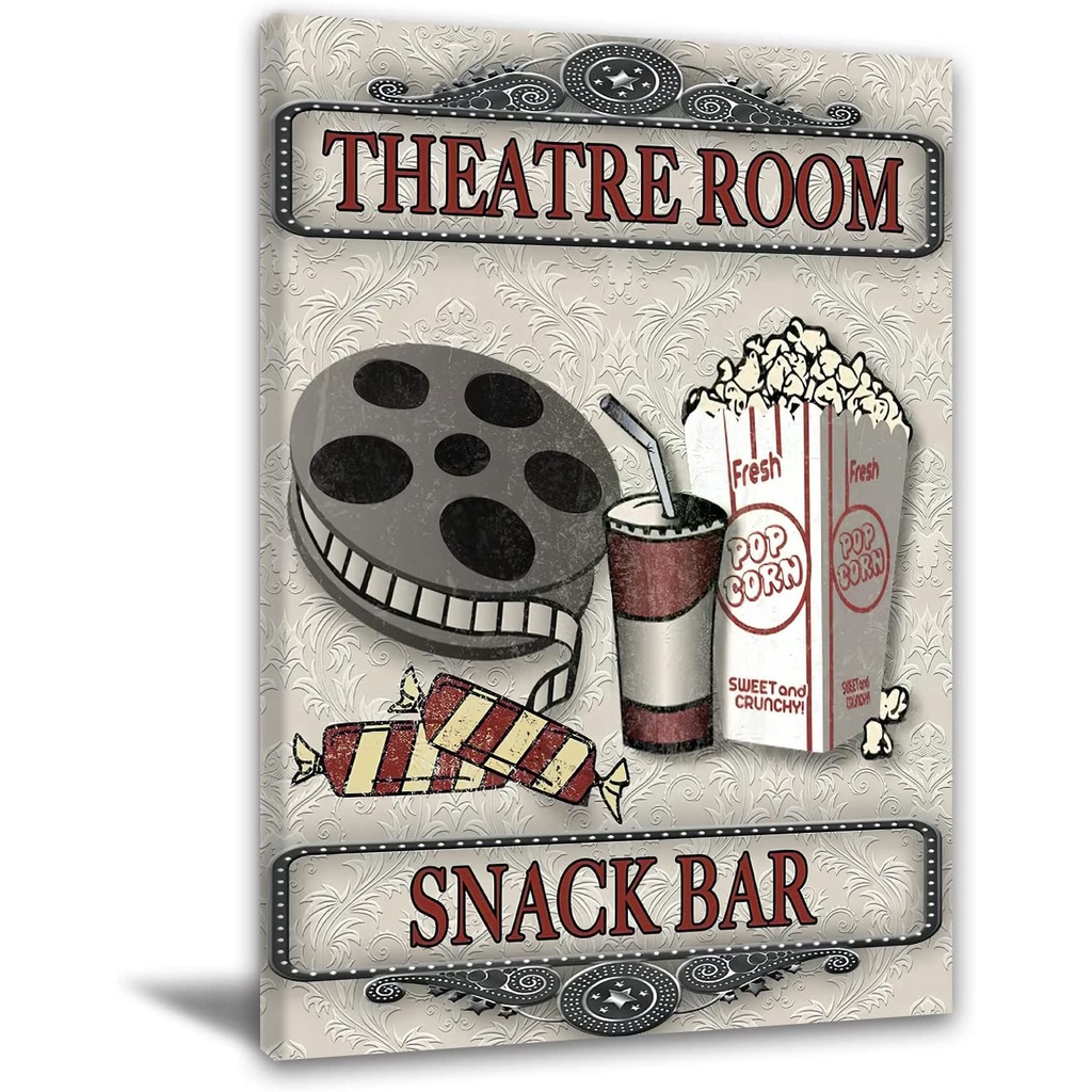 Movie Theater Canvas Wall Art Movie Night Wall Art Snack Bar Sign Wall