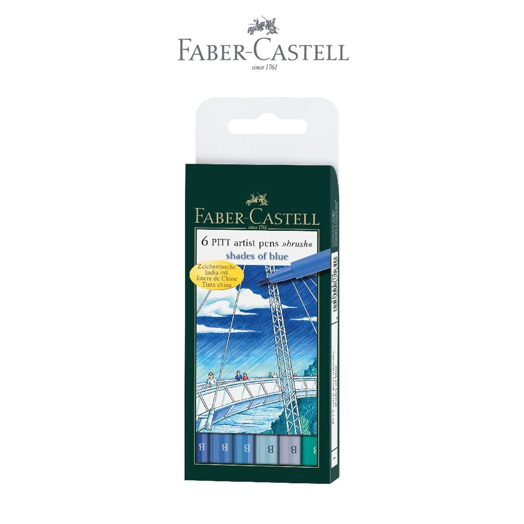 Faber-Castell PITT Artist Pen Brush Shades Of Blue 6 Wallet