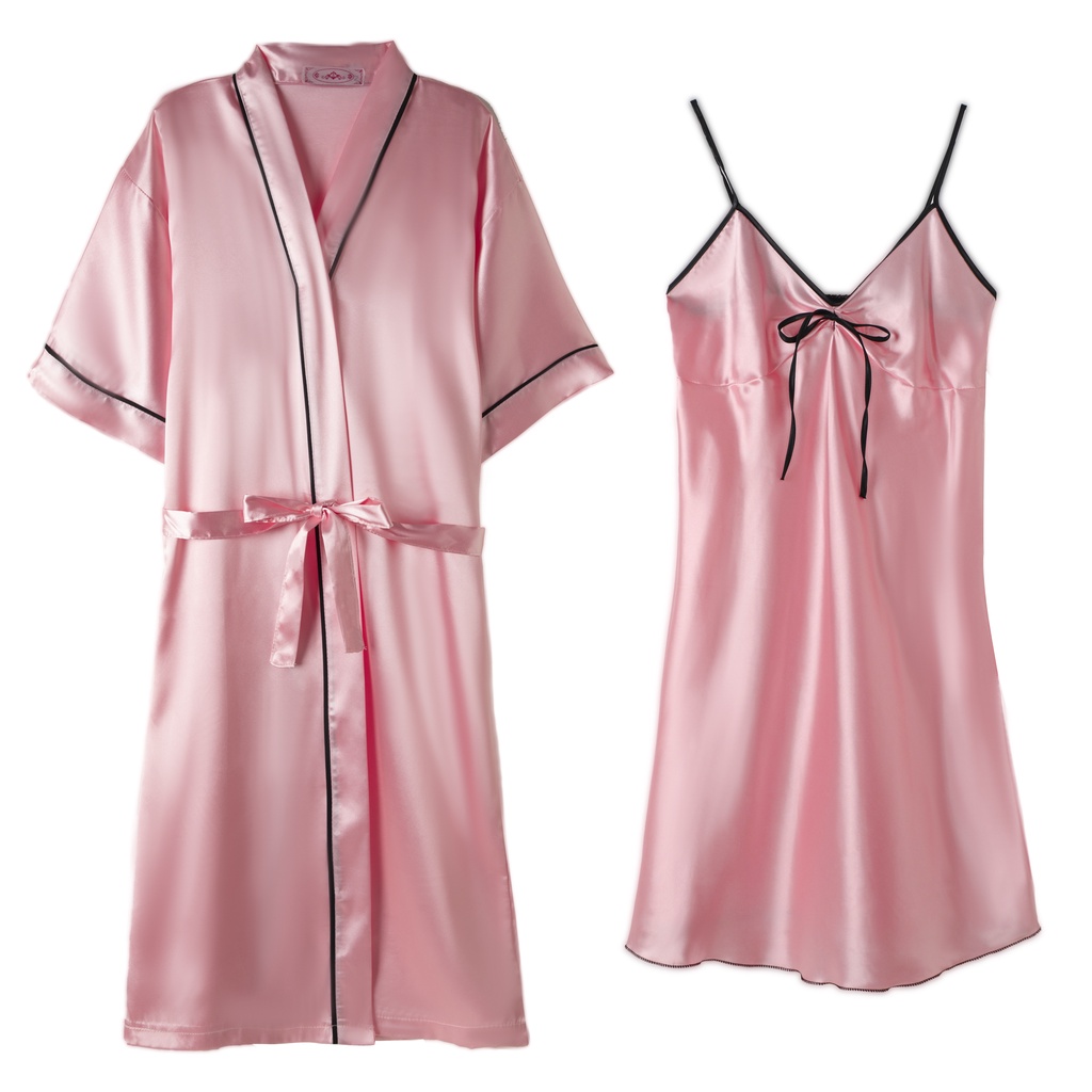 Ice Silk Pajamas Sexy Robe Gown Set V Neck Sling Nightgown
