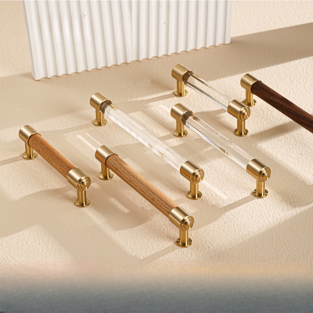 Nordic Modern Brass Handle Wardrobe Drawer Door Wood Knobs Kitchen