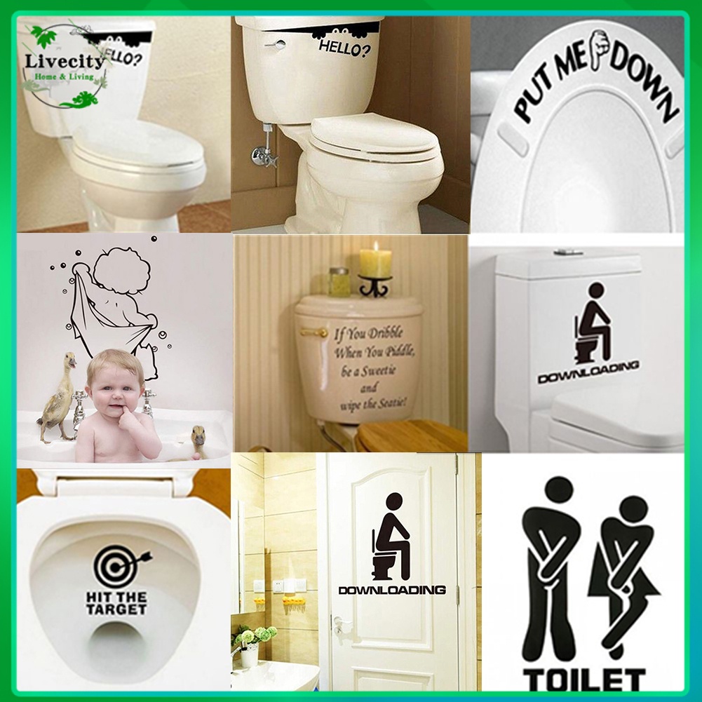 （livecity） Home Bathroom Decor Art Funny Wall Door Toilet Seat Lid Sticker Vinyl Decal