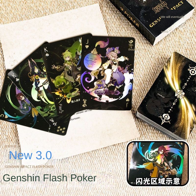 Genshin impact 3in1 Poker card laser flash Honkai 3 Multifunctional ...