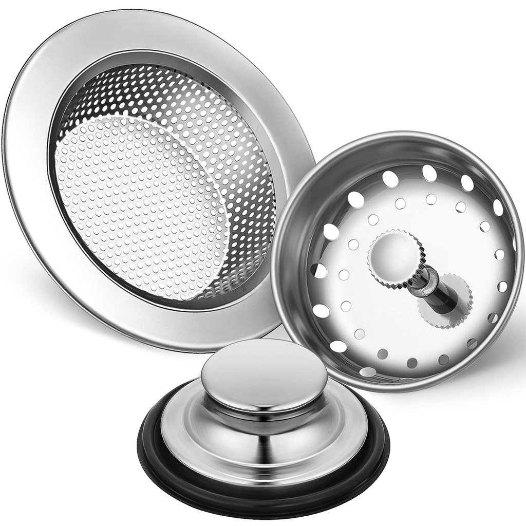 3 Pieces Kitchen Sink Stopper Strainer Garbage Disposal Plug Stainless
