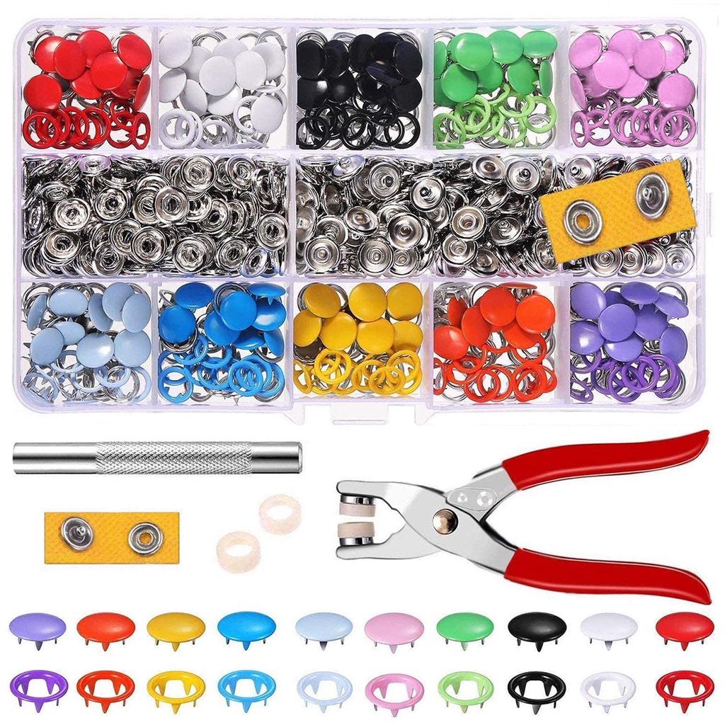 Snap Button Plier Tool 100 Set Hollow/Solid Prong Press Studs Snap ...