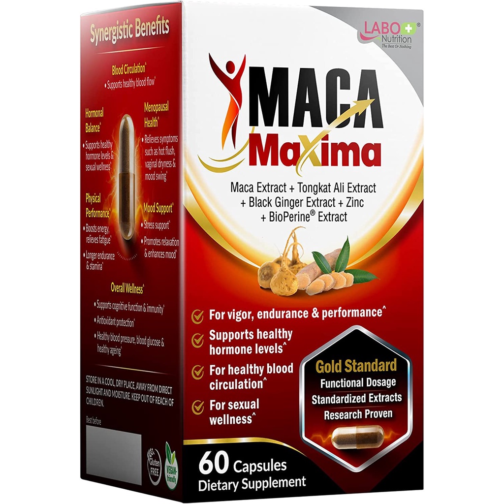 MacaMaxima Peruvian Maca Root, Tongkat Ali, Black Ginger, Zinc and
