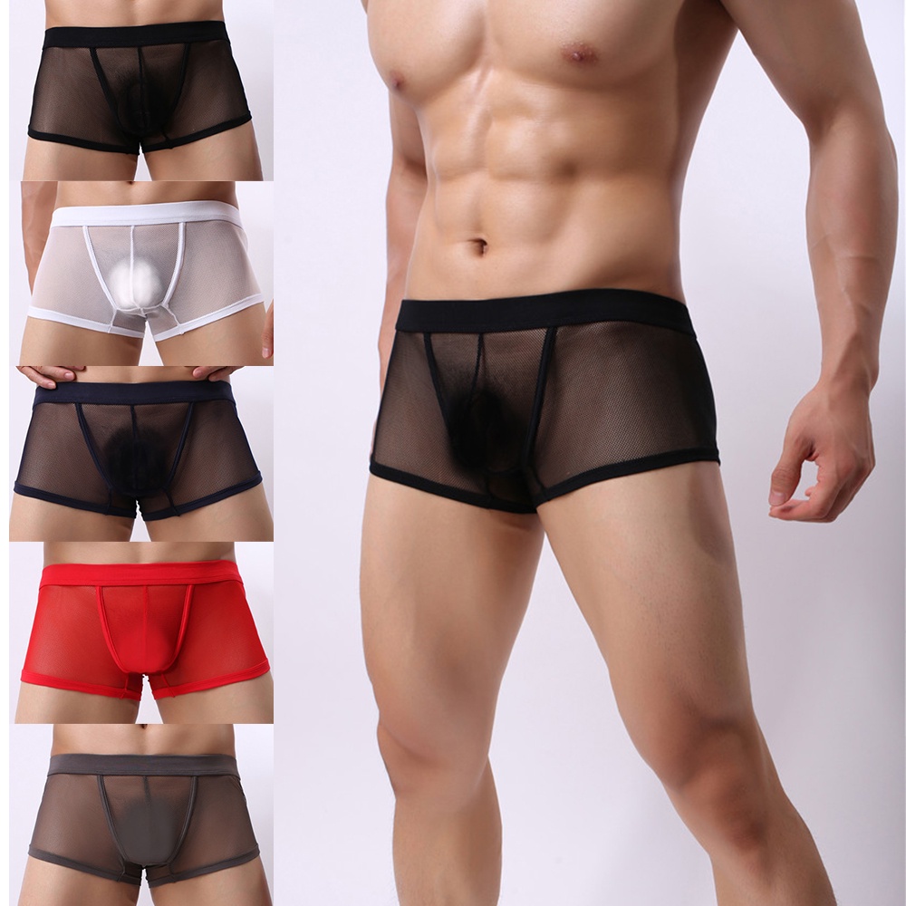 Große Loch Transparent Boxer für Männer Niedrigen Taille Stretch Mesh