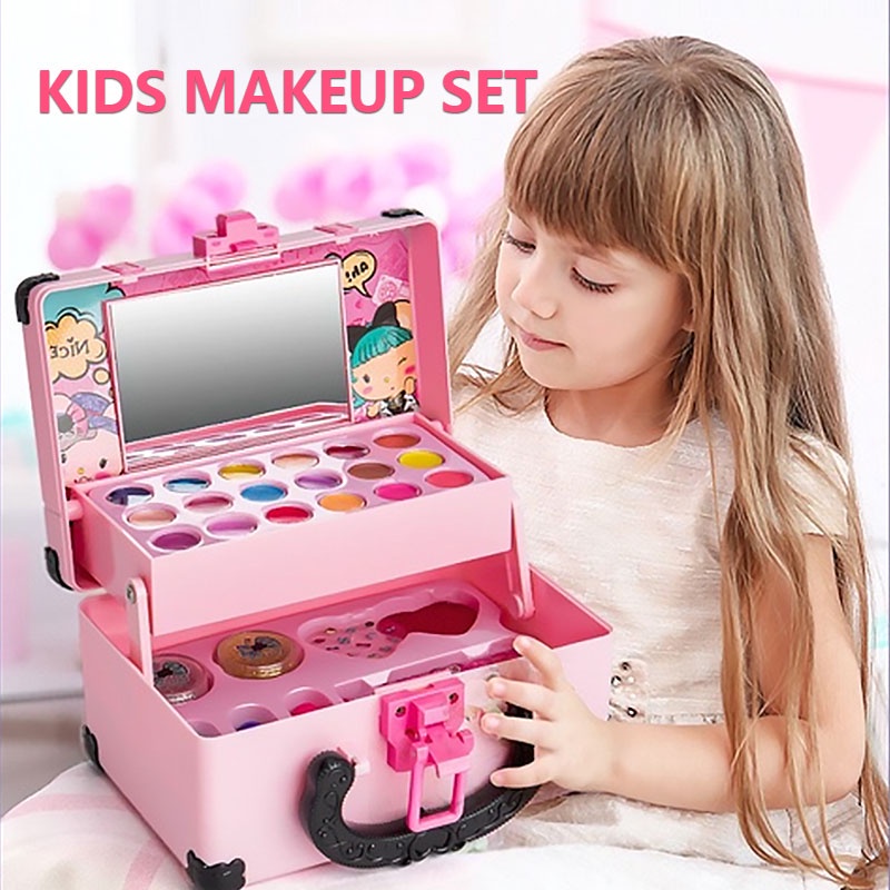 Children Makeup Set Cosmetic Simulation Pretend Play Toys Kids Makeup Toy Lipstick Nail Polish Bag Educational Gift For Ingenious BirthdayToys