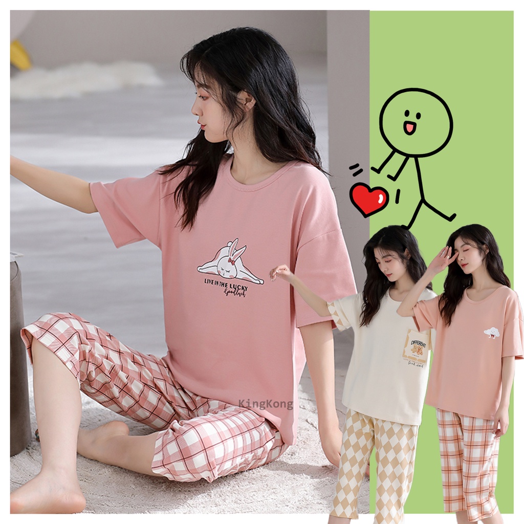 Plus Size Pyjamas Women 34 Length Short Sleeve Pajamas Set Cotton M 3xl 2023 Summer Popular 3453