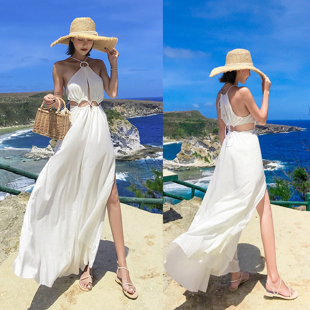 White beach dress hot sale with sleeves