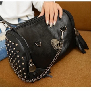 Y2K Gothic Skull Rivet Shoulder Bag tote Women Girls Rock Hip hop Circle  chain Messenger Bag Large Capacity Commuter Bag Handbag