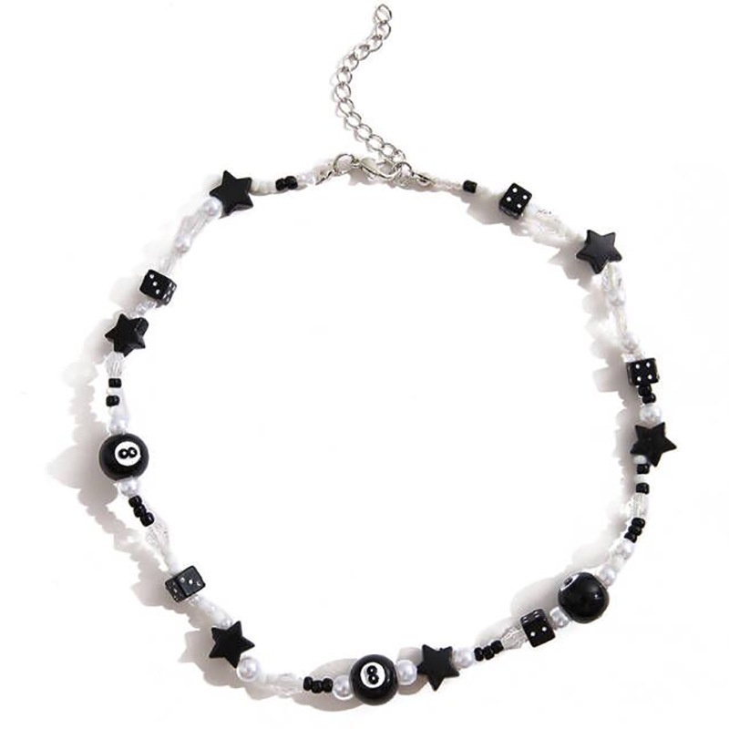 2022 Fashion Punk Lucky Dice Star White/Black Beads Choker Men/Women Trendy Short Pearl Beaded Chain Necklaces Jewelry