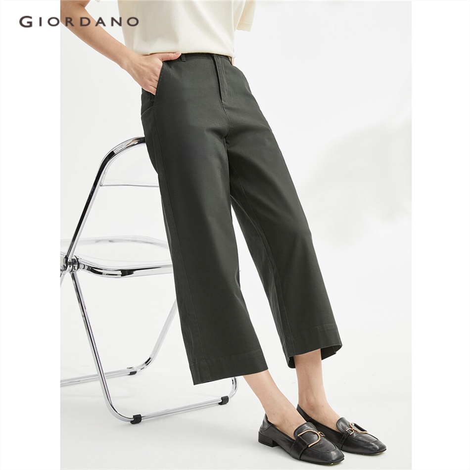 GIORDANO WOMEN Solid color high waist wide leg stretch pants 05423068