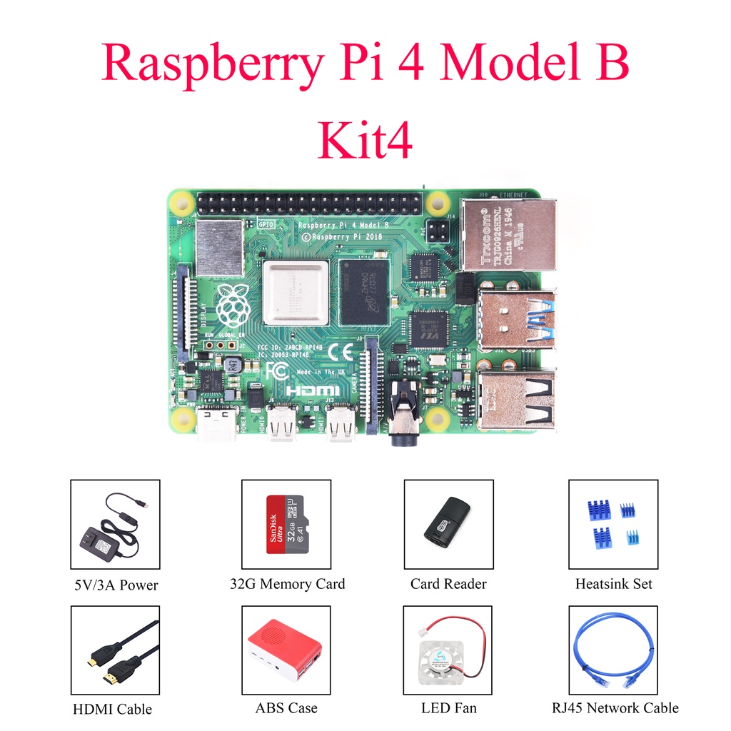 Ensemble Raspberry Pi 4 Model B – 4Go, Ouvert Mais Jamais Utilisé