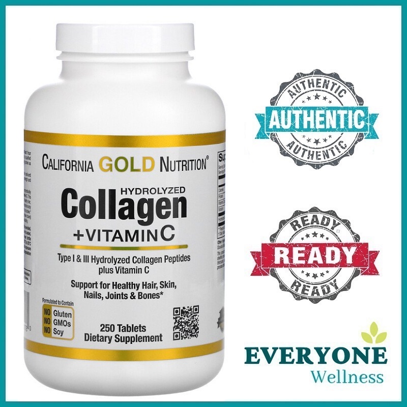[Local Delivery] California Gold Nutrition, Hydrolyzed Collagen Peptides + Vitamin C, Type 1 & 3, 6,000 mg, 250 Tablets