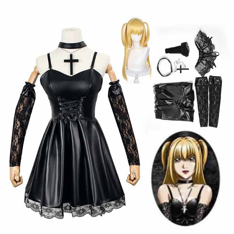 Anime Death Note Misa Amane Cosplay Costume Amne Faux Leather Sexy Dress Outfit Halloween Wig