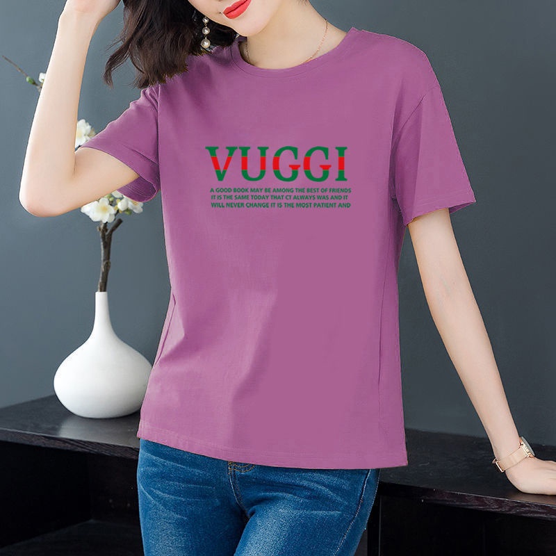 Ready Stock 2023 summer new 100% cotton loose large size short-sleeved T-shirt fashion trend letter printing short-sleeved top casual women's clothing