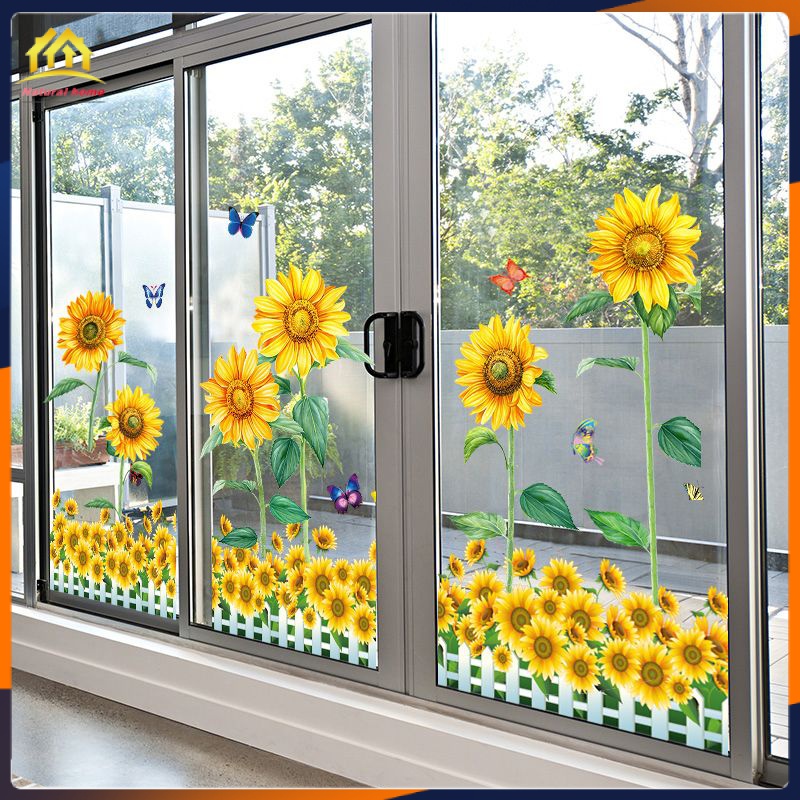 Glass Door Sticker Paper Sunflower Stickers Glass Decals Decorative Wall Stickers Living Room