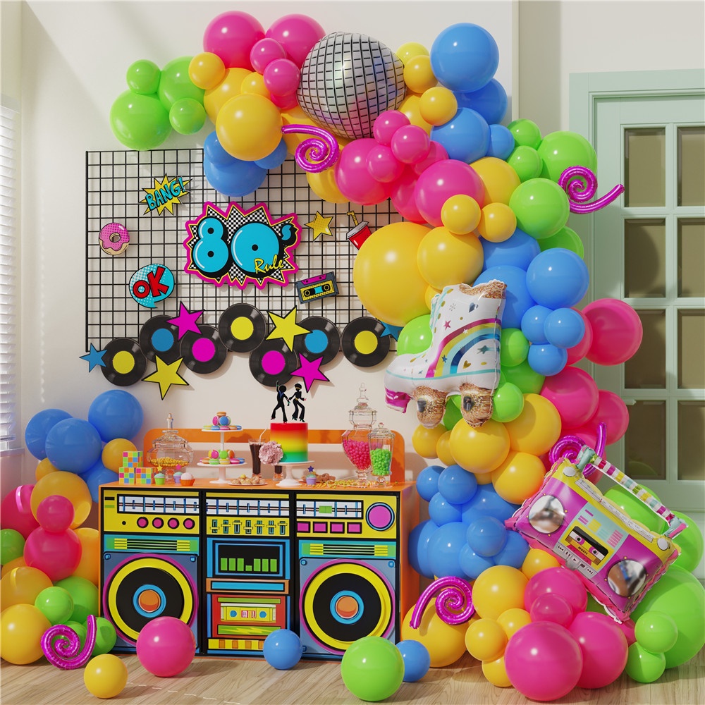 119/127pcs Back to 80s 90s Theme Balloon Garland Arch Disco 4D Radio ...